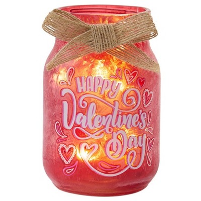 The Lakeside Collection Valentine's and St Patrick's Fairy Light Mason Jar Table Decor - Valentine's Day