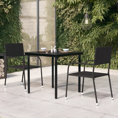 vidaXL Patio Dining Table Black 31.5 inches x31.5 inches x29.1 inches  Steel and Glass