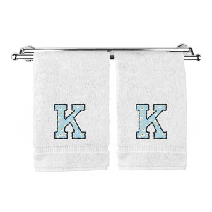 BC BARE COTTON Monogrammed Hand Towels, Personalized Gift, Set of 2 - Embroidered Writing with Light Blue - 1 of 4