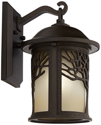 Craftsman Bronze Tree Motif 16" Outdoor Wall Lantern with Amber Glass