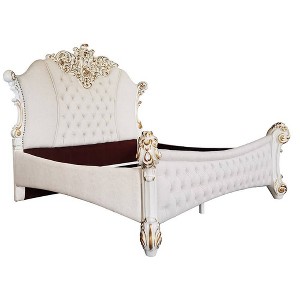 Vendome 96" King Bed Two Tone Ivory Fabric and Antique Pearl: Rococo Inspired, No Box Spring - Acme Furniture - 1 of 4