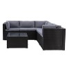 Parksville 6pc Patio Sectional Set - Black - CorLiving: UV-Resistant Wicker, Tempered Glass Table - 3 of 4