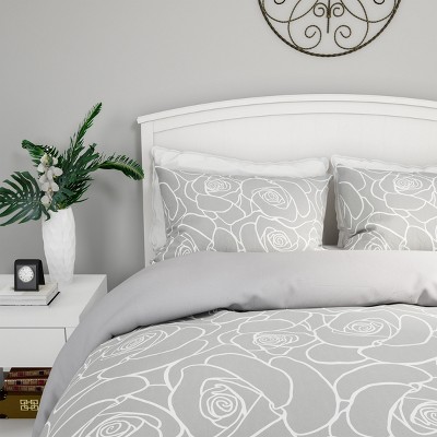3-Piece Comforter and Sham Set – Bed of Roses Reversible, Hypoallergenic and Soft Microfiber Floral Down Alternative Bedding