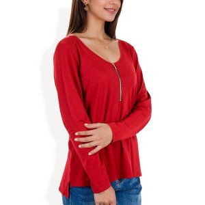 Anna-Kaci Women's Top with Front Zip Detail and Curved Hem - 1 of 4