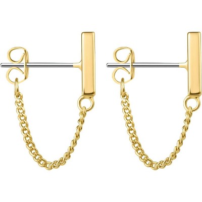 Chain Earrings for Women 18K Gold Plated Dainty Bar Drop Dangle Hypoallergenic Line Dangly Jewelry Gift for Teen Girls