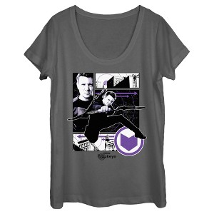 Women's Marvel Hawkeye Graphic Panel Icon Scoop Neck - 1 of 4