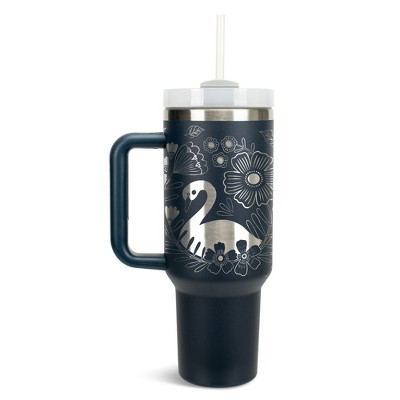 Elanze Designs Regal Swan Bird Flower Garden 40 oz. Stainless Steel, Large Water Bottle Coffee Mug, Spill & Leak Resistant, Thermal Travel Tumbler