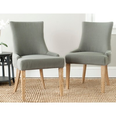 Granite Gray Linen Upholstered Parsons Dining Chairs with Oak Legs, Set of 2