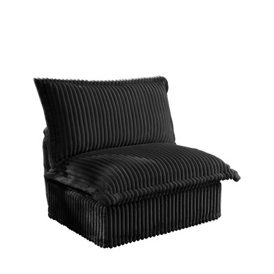 Vynxaria Modern Armless Sofa ¨C Black Corduroy, Removable Covers, 100% High-Density Foam, Sturdy Wood Frame (300lbs/Seat)