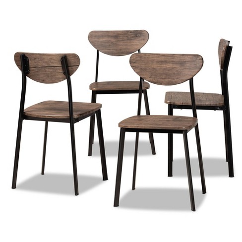 4pc Ornette Wood and Metal Dining Chair Set Walnut Brown Black Baxton Studio