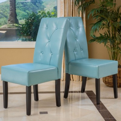 2 Sets of Blue Metal Dining Chairs with Waterproof Fabric Upholstery
