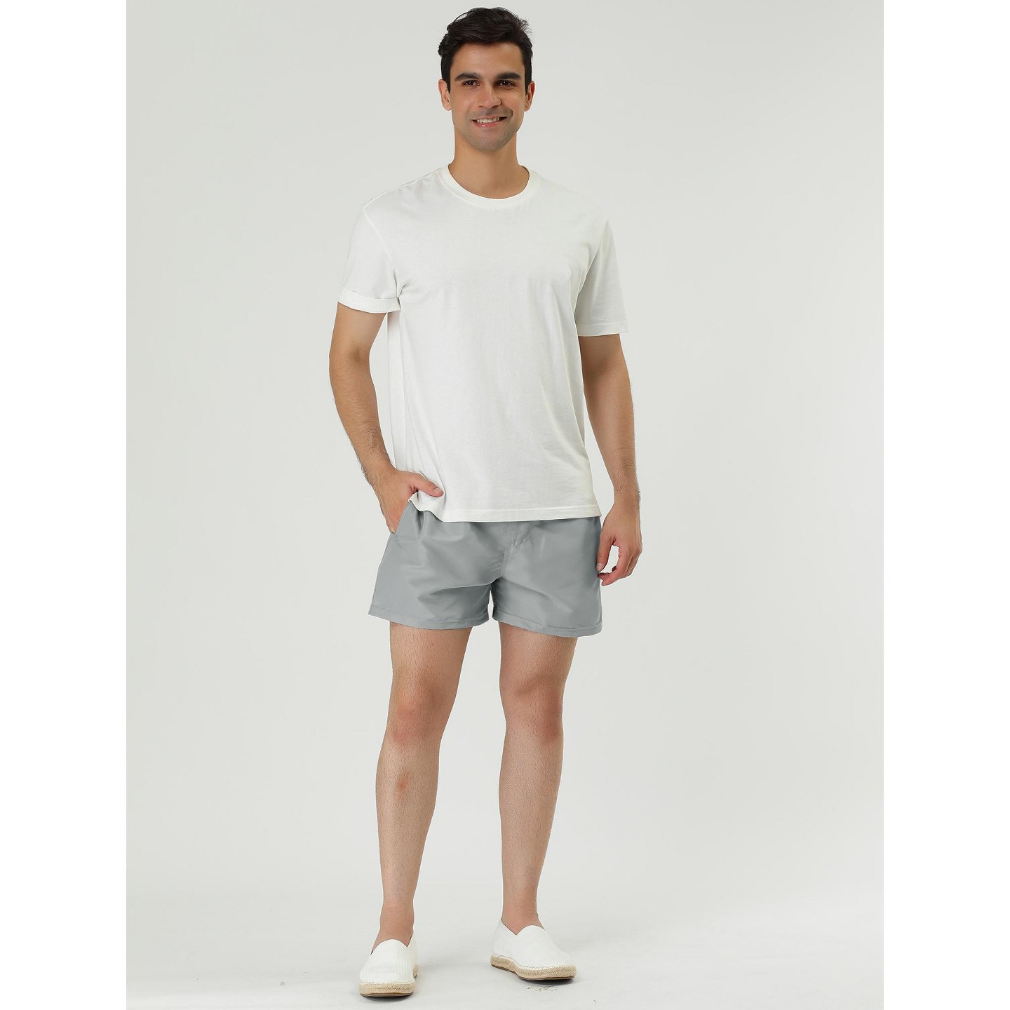 Мужские шорты Lars Amadeus Solid Color Holiday Drawstring Waist Mesh Lining Lightweight Board Shorts 2 Packs Gray/Green 34, цвет: Серый — фото 3