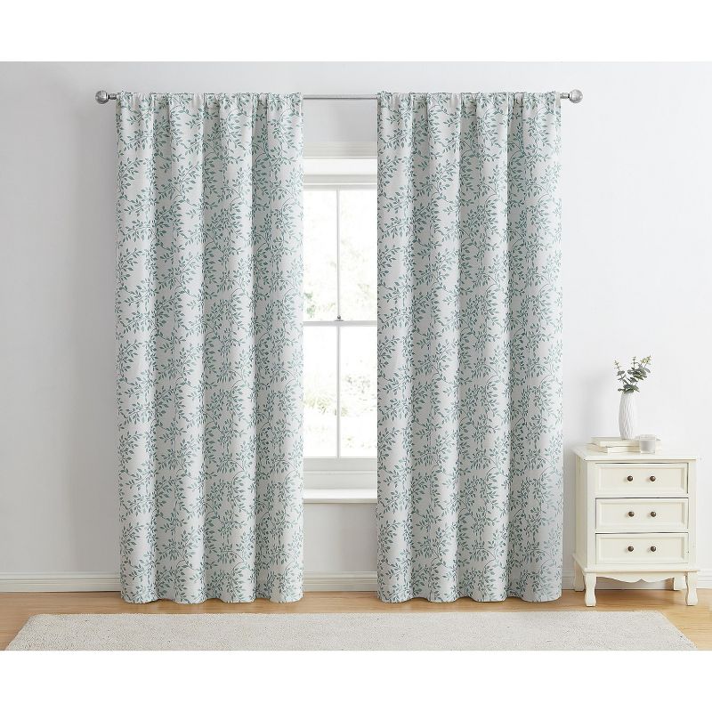Kate Aurora 1 Piece Floral Leaf Light Reducing & Thermal Linen Blend Window Curtain Panel - 84 in. Long, 2 of 7