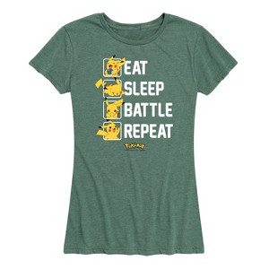 Women's - Pokémon - Eat Sleep Battle Repeat Short Sleeve Graphic T-Shirt - 1 of 4