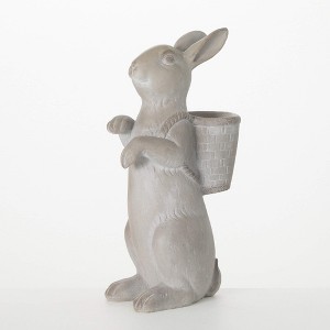 Sullivans 16" Standing Bunny With Basket Planter, Gray - 1 of 3