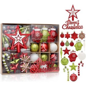 70 Pcs Christmas Balls Ornaments Set, Shatterproof Ornaments with Merry Christmas Sign & Top Tree Toppers for Xmas Christmas Tree - 1 of 4