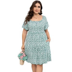 Womens Plus Size Dress Ruffle Sleeve Flowy Dress with Pockets - 1 of 1