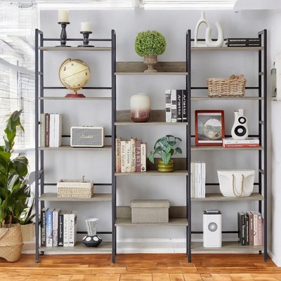 Alilang 69.30 Inch Industrial 3-Piece Bookshelf Set with Open Shelving and Metal Frame - Grey