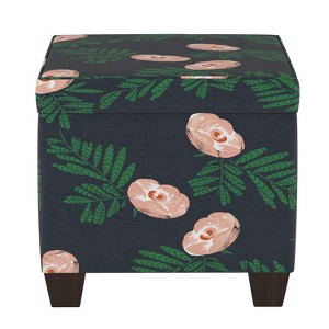 Skyline Furniture Pattern Fairland Square Storage Ottoman Indigo Floral: Upholstered Footstool with Lid - 1 of 4