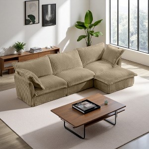 120" Corduroy Slipcovered L-Shaped Modular Sectional Sofa with French Edges & Removable Covers - 1 of 4