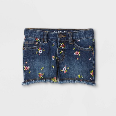 Toddler Girls' Floral Embroidered Cutoff Jean Shorts - Cat & Jack™ Dark Blue
