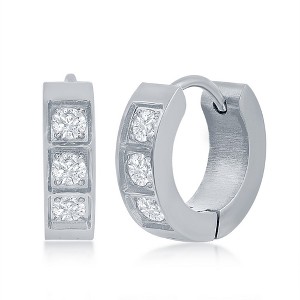 Metallo Stainless Steel 13mm Huggie Hoop CZ Earrings - Silver - 1 of 2