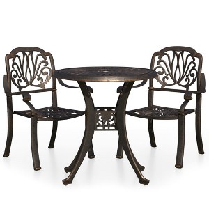 vidaXL Bistro Set Patio Table and Chair Bistro Table Outdoor Cast Aluminum - Bronze 2 Items - 1 of 4