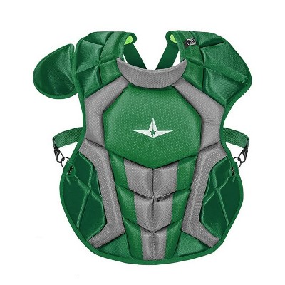 All-Star Sports S7 Axis Age 9-12 SEI Certified 14.5 Inch Baseball Softball Catcher Chest Protector with Shoulder and Throat Molded PE Plates, Green