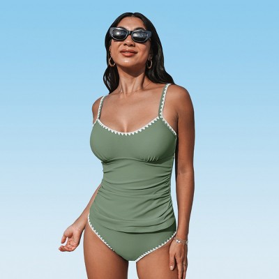 Women's Royal Shell Stitch Tankini Top & Mid-Rise Bottoms Set (XS-4XL) - Cupshe