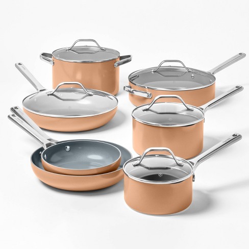 10-Piece Copper Finish Ceramic Cookware Set, Orange Sold by at Home