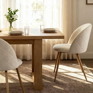 Homy Casa Modern Upholstered Dining Chairs with Quilted Back & Wood-Grain Metal Legs, Set of 2, Biscuit - 1 of 4