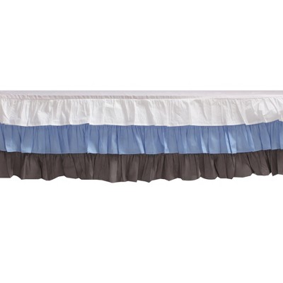  Bacati - 3 Layer Ruffled Crib/Toddler Bed Skirt - White/Blue/Gray