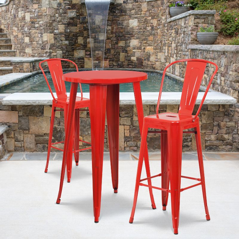 Emma and Oliver Commercial Grade 24" Round Metal Indoor-Outdoor Bar Table Set with 2 Cafe Stools, 2 of 5