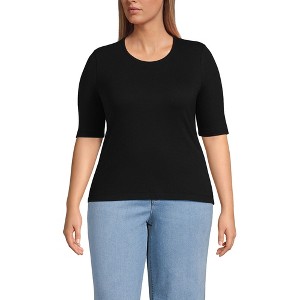 Lands' End Women's Drapey Rib Skimming Elbow Sleeve Crew Neck T-shirt - 1 of 3