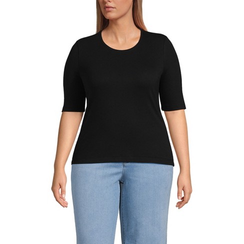 Lands' End Women's Drapey Rib Skimming Elbow Sleeve Crew Neck T-shirt - image 1 of 3