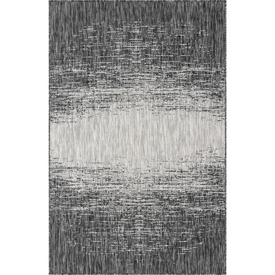 Charcoal Gray Abstract Synthetic 8' x 10' Washable Rug
