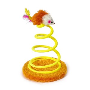 Interactive Cat Toy – Plush Mouse with Spring Coil and Feather Tail, Bouncy Teaser for Indoor Cats & Kittens - 1 of 4
