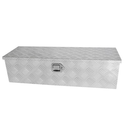 Truck Bed Toolbox for Trailer Pickup, RV Storage Organizer Tool Box Flatbox with Side Handle Lock Keys Aluminum 5 Bar Tread Pattern Truck Bed Tool Box