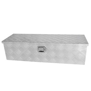 Truck Bed Toolbox for Trailer Pickup, RV Storage Organizer Tool Box Flatbox with Side Handle Lock Keys Aluminum 5 Bar Tread Pattern Truck Bed Tool Box - 1 of 4