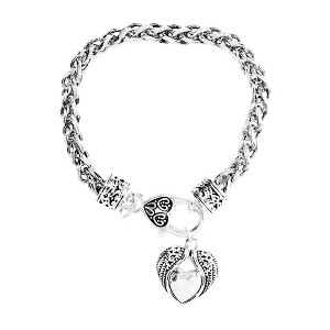 Dicksons Braided Curb Chain Angel Wing Heart Charm Women's One Size Silver Plated Stainless Steel Everyday Bracelet with Claw Closure - 1 of 4