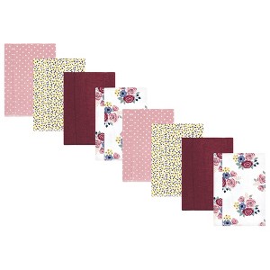 Hudson Baby Girls Cotton Poly Flannel Burp Cloths 8-Pack, One Size - 1 of 4