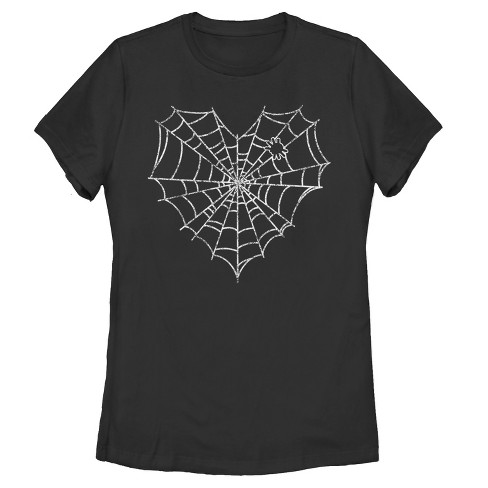 Women's Lost Gods Halloween Heart Spider Web T-Shirt - Black - Small