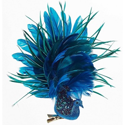 Kurt Adler Clip-On Ornament for Christmas Tree, Blue Glittered Peacock