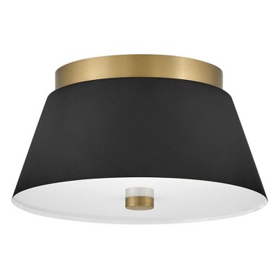 Black and Gold Etched Glass 2-Light Drum Flush Mount
