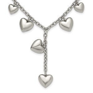 Black Bow Jewelry Stainless Steel Puffed Hearts Y Necklace - 18 Inch - 1 of 4