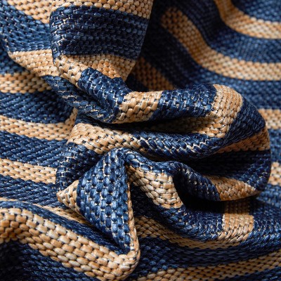 Blue and Beige Flat Woven Synthetic Runner Rug, 2'7" x 9'10"