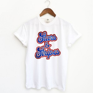 Simply Sage Market Women's Stars and Stripes Cursive Short Sleeve Garment Dyed Tee - 1 of 3