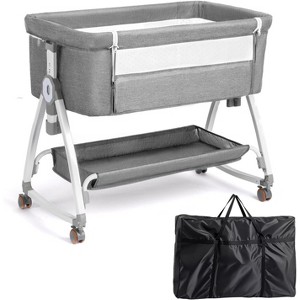 JOYMOR 3 in 1 Baby Bassinet, Bedside Bassinet for Baby, with Comfy Mattress and Wheels, 6 Height Adjustable Easy Folding Portable Bedside Crib - 1 of 4