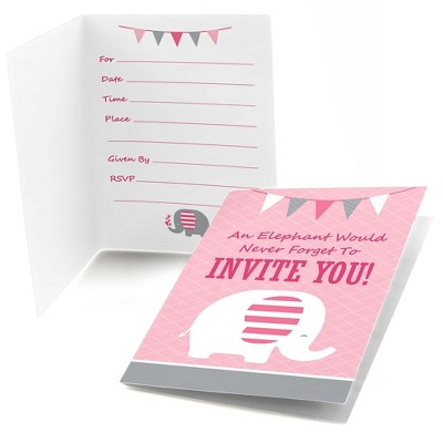 Big Dot of Happiness Pink Elephant - Fill In Girl Baby Shower or Birthday Party Invitations (8 count)