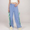 Anna-Kaci Lounge Women's Gingham Wide Leg Pants with Elastic Waistband Contrast Side Ribbon Tie Details and Relaxed Full-Length Fit - 4 of 4